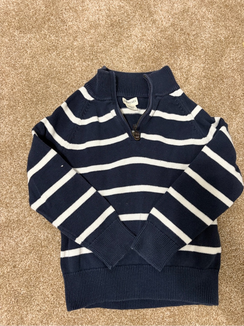 Crewcuts Navy & White Striped quarter-Zip Sweater